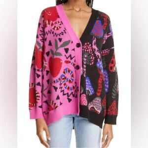 Farm Rio Forbidden Fruit Cardigan Sweater Womens Medium Snake Apple Mushroom